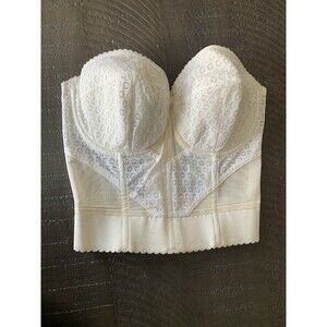NWT Vintage 60s Bali Sno-Flake Bustier Bra 34D Lace Corset White Cream Longline